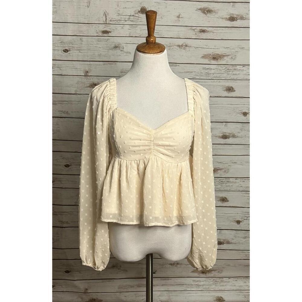 She+Sky ivory Y2K coquette floral swiss/polka-dot babydoll blouse Size Small